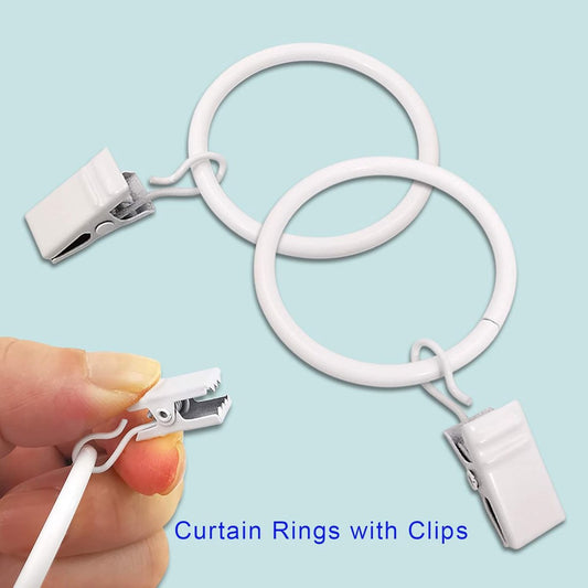 Curtain rings - 45 pieces - Inner diameter 3.8CM - White - Curtain clips for curtain rods - Metal clamps with V1188-NK-BOL-223