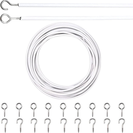 Curtain spiral wire - 10M - Curtain cable - with screw eyes and hooks - 25 sheep eye circles and 25 question V1188-NK-BOL-225