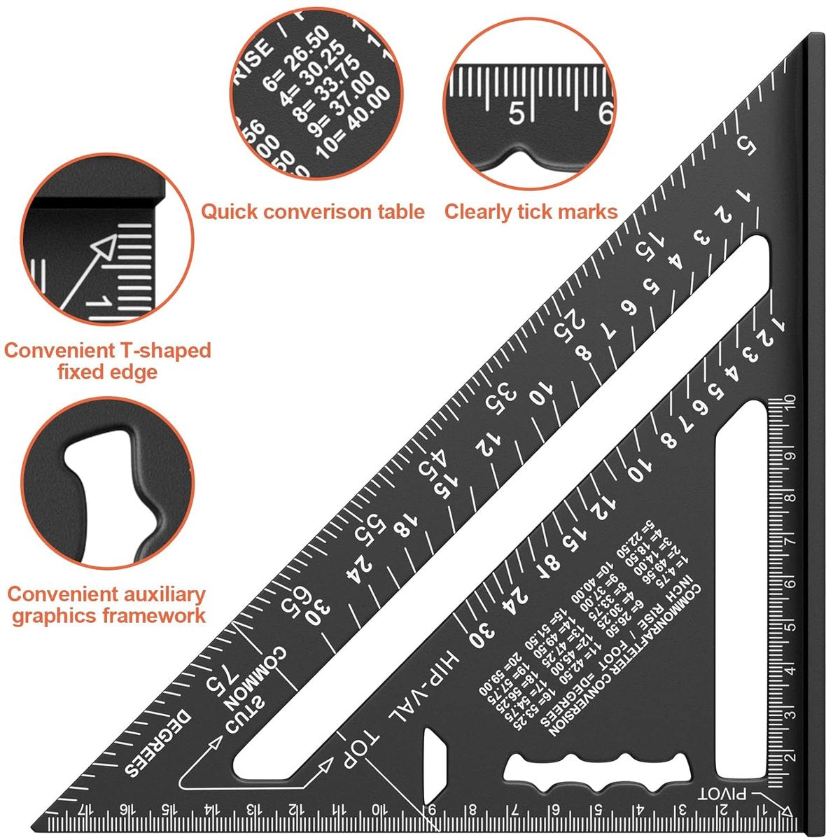 180mm Carpenter's Angle - Aluminum Ruler - Triangular Carpenter's Angle 45/90 Degrees - Carpenter's Square - V1188-NK-BOL-256