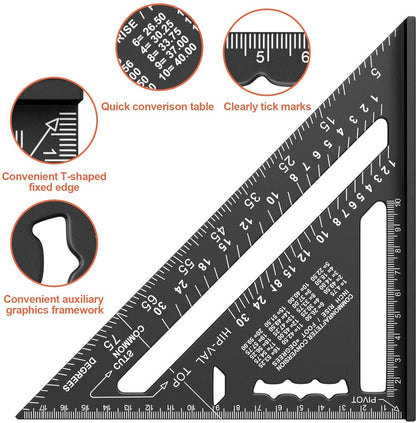 180mm Carpenter's Angle - Aluminum Ruler - Triangular Carpenter's Angle 45/90 Degrees - Carpenter's Square - V1188-NK-BOL-256