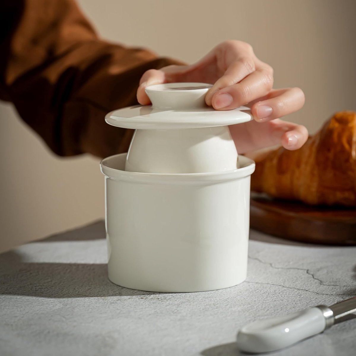Butter dish - Ceramic - Butter storage box - Butter dishes - Butter dish - Butter pot - With lid - For V1188-NK-BOL-26