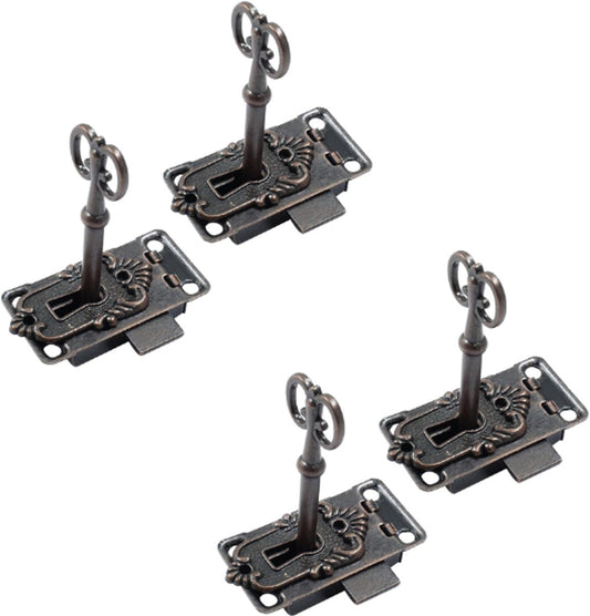 4 Pieces - Furniture Lock - Iron - 53*27 mm - Red Bronze - With Key and Screws - Furniture Locks - Safety V1188-NK-BOL-277