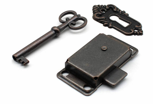 4 Pieces - Furniture Lock - Iron - 53*27 mm - Red Bronze - With Key and Screws - Furniture Locks - Safety V1188-NK-BOL-277