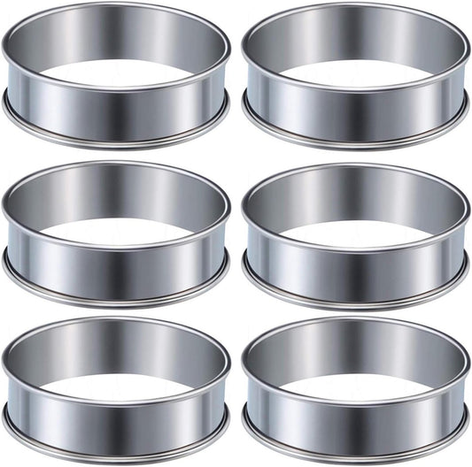 Muffin Rings - 6 Pieces - Cake Rings - Stainless Steel - Round - Non-Stick - Double Curled Edge - Scone Rings V1188-NK-BOL-281