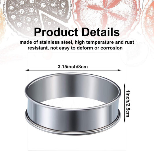 Muffin Rings - 6 Pieces - Cake Rings - Stainless Steel - Round - Non-Stick - Double Curled Edge - Scone Rings V1188-NK-BOL-281