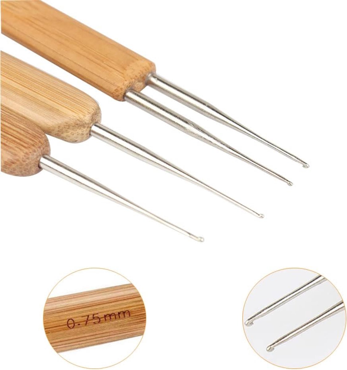 Set of 6 - Crochet needles - Dreadlocks tool - Crochet - 0.75 mm - Storage bag V1188-NK-BOL-282