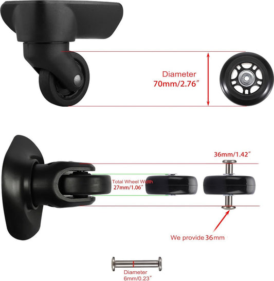 Set of 2 - Suitcase wheels - Replacement wheels for suitcases - Rubber casters - Bearings - Repair kits - V1188-NK-BOL-293