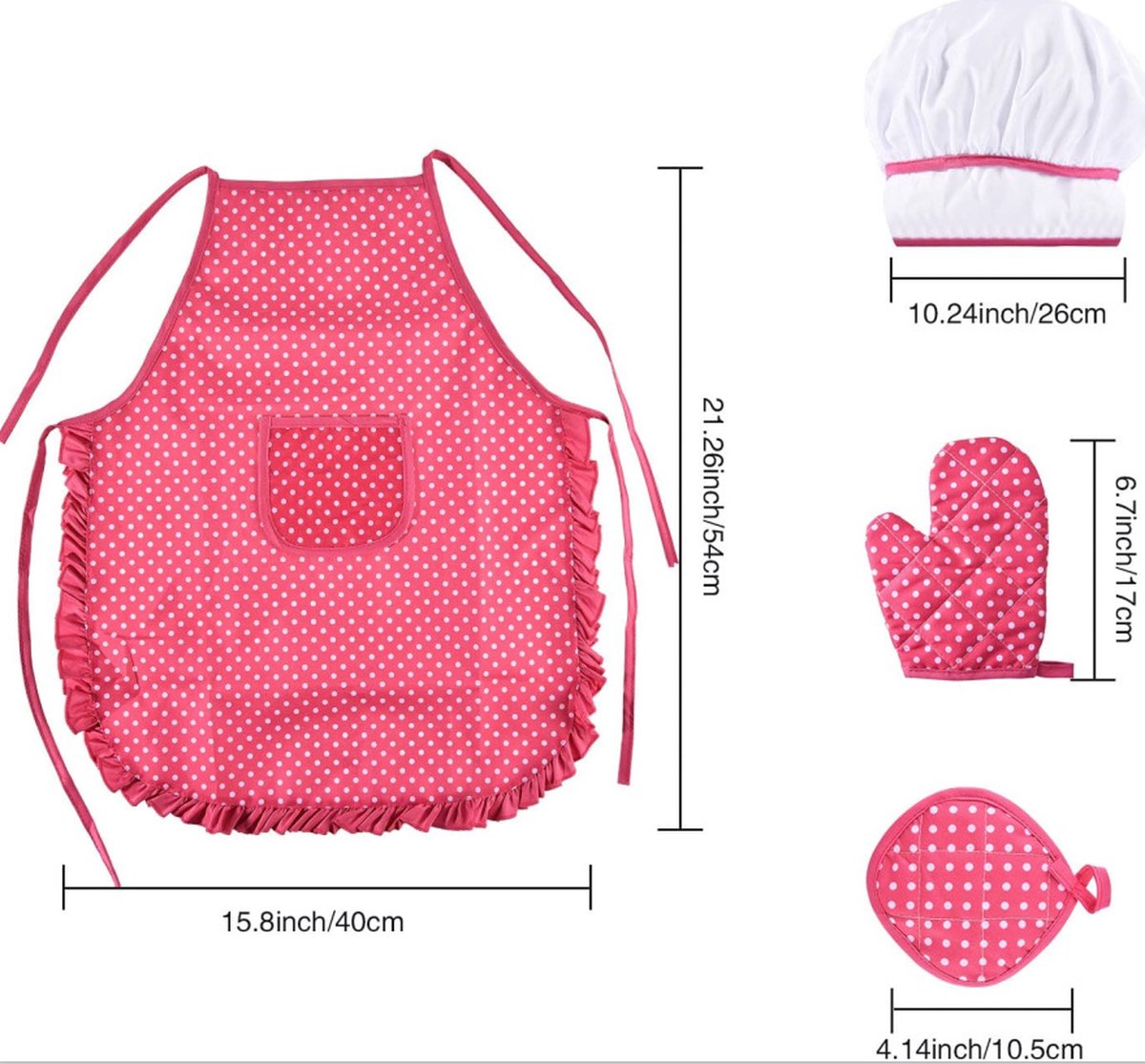 Set of 11 pieces - Kitchen apron - Kitchen - Children's cooking apron tool set - pink red - 28*23.5*2.8cm - V1188-NK-BOL-296