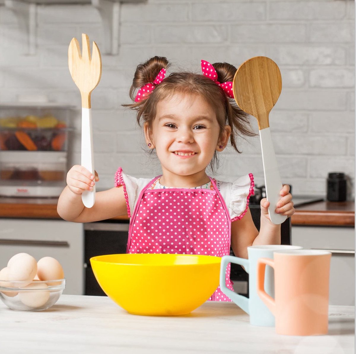 Set of 11 pieces - Kitchen apron - Kitchen - Children's cooking apron tool set - pink red - 28*23.5*2.8cm - V1188-NK-BOL-296