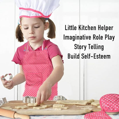 Set of 11 pieces - Kitchen apron - Kitchen - Children's cooking apron tool set - pink red - 28*23.5*2.8cm - V1188-NK-BOL-296