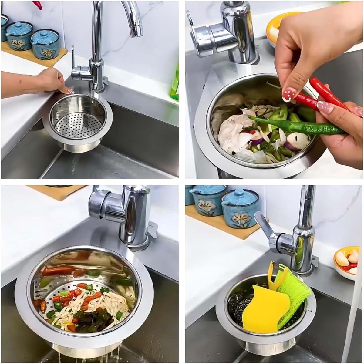 Colander - Sink Colander - 21*5.8 cm - Kitchen Utensils - Kitchen Colander - Silver - Stainless Steel - Sink V1188-NK-BOL-301