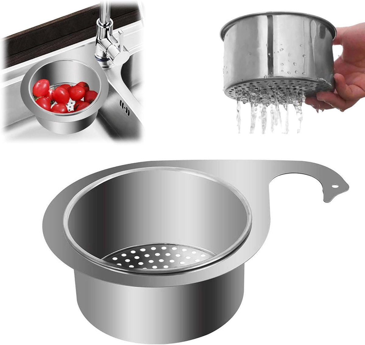 Colander - Sink Colander - 21*5.8 cm - Kitchen Utensils - Kitchen Colander - Silver - Stainless Steel - Sink V1188-NK-BOL-301
