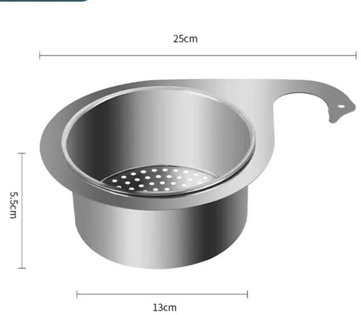Colander - Sink Colander - 21*5.8 cm - Kitchen Utensils - Kitchen Colander - Silver - Stainless Steel - Sink V1188-NK-BOL-301