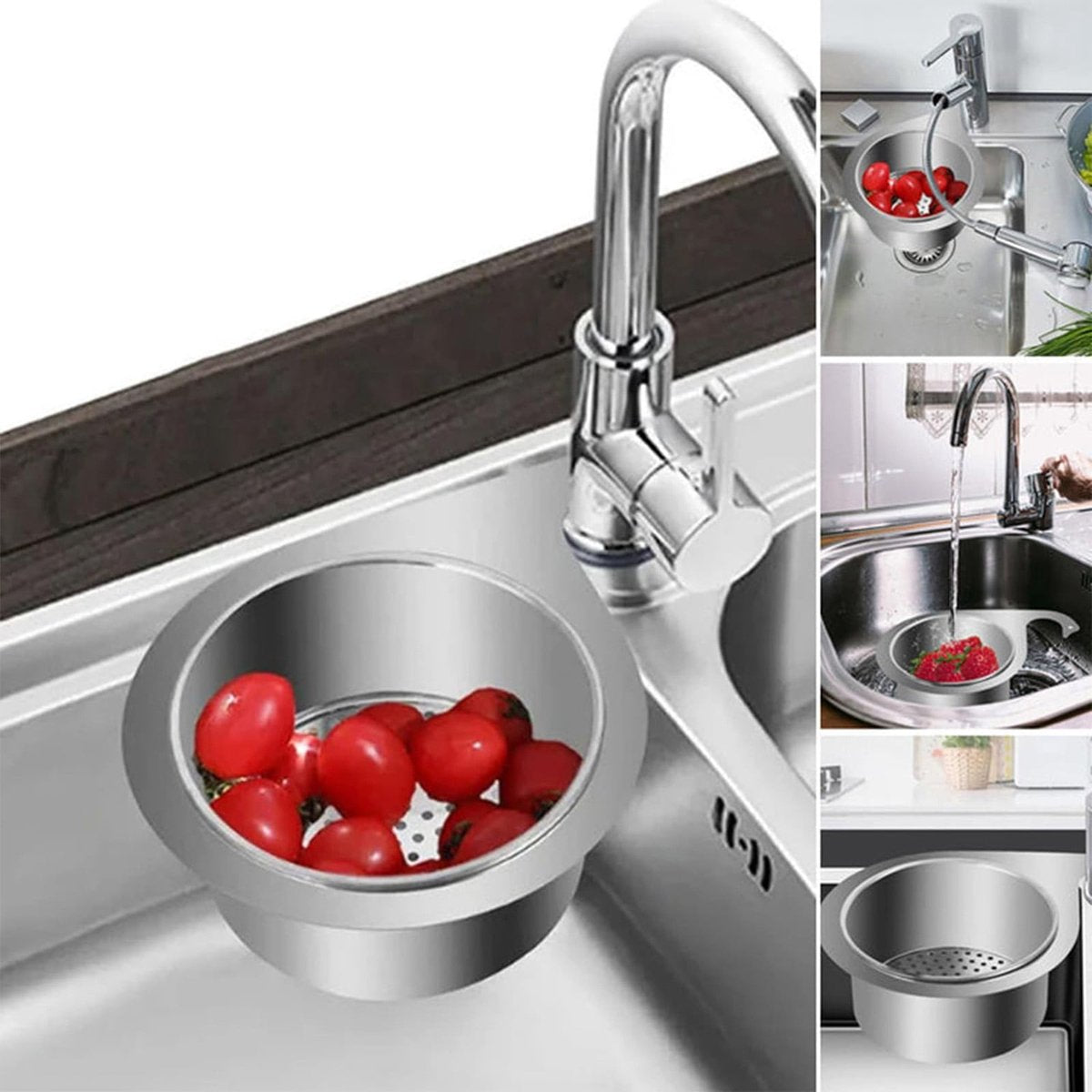 Colander - Sink Colander - 21*5.8 cm - Kitchen Utensils - Kitchen Colander - Silver - Stainless Steel - Sink V1188-NK-BOL-301