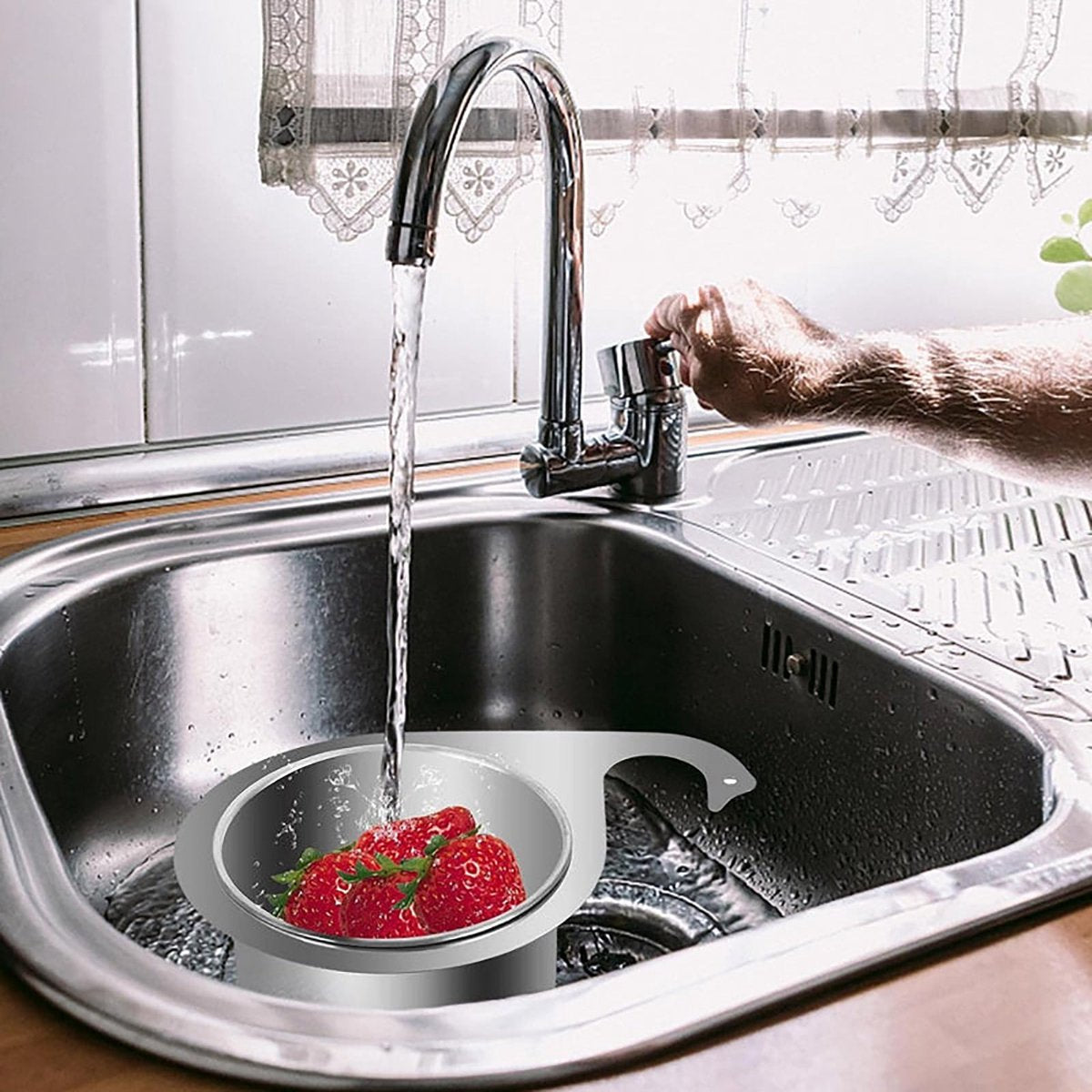 Colander - Sink Colander - 21*5.8 cm - Kitchen Utensils - Kitchen Colander - Silver - Stainless Steel - Sink V1188-NK-BOL-301