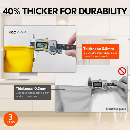 Cleaning gloves - size S - 3 pairs - waterproof rubber gloves - Household gloves - Yellow - Reusable - rubber V1188-NK-BOL-302