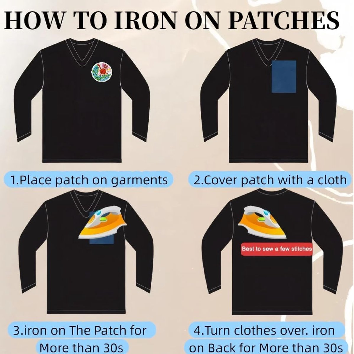 Iron-on patches for clothing - Embroidered emblems for jackets and jeans - 20 pieces V1188-NK-BOL-33
