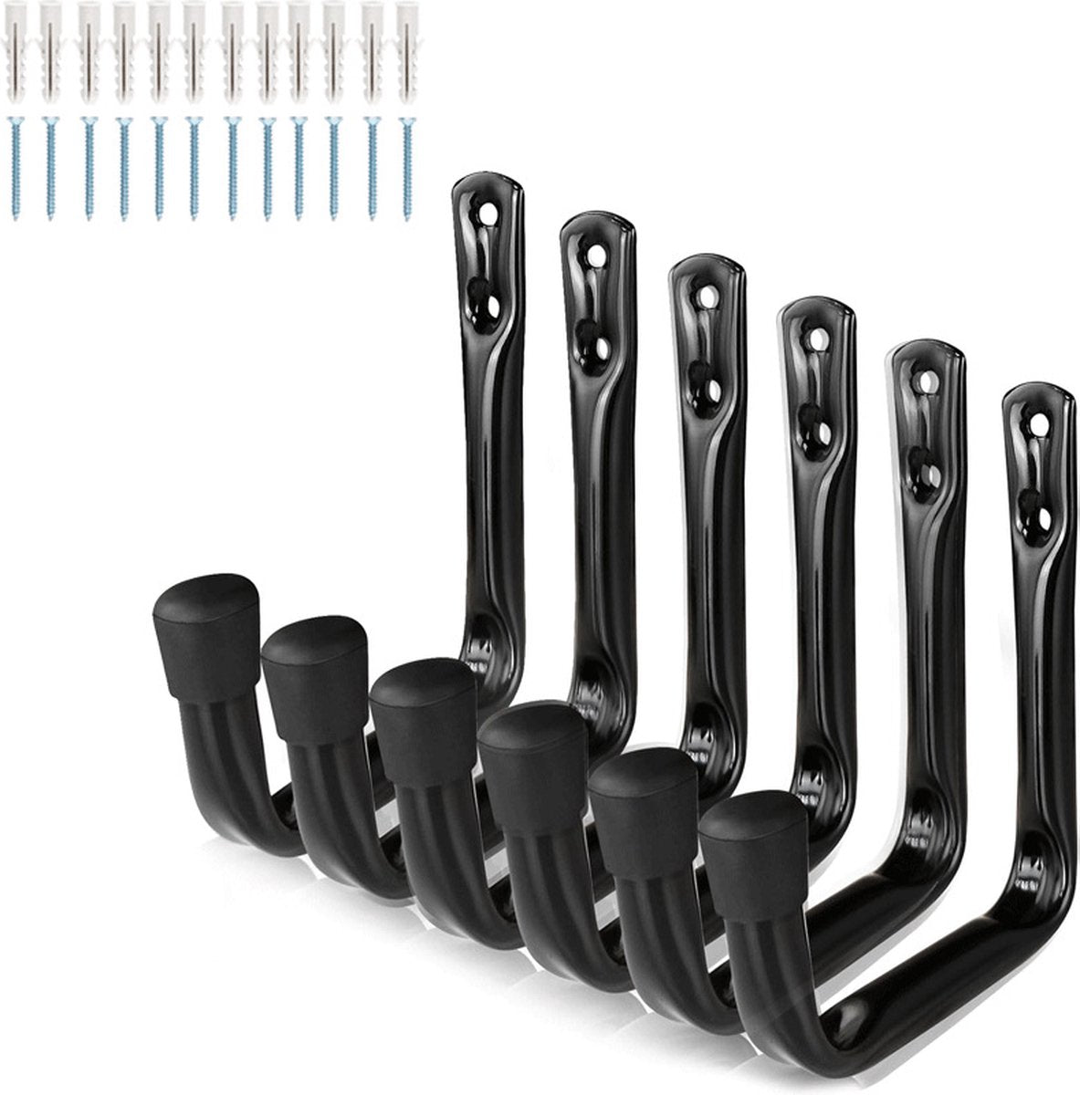 Storage hooks - wall hooks - tool hooks - garage organizer - 6 pieces - 9*11.5 cm - iron - black - with V1188-NK-BOL-331