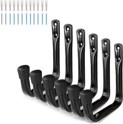 Storage hooks - wall hooks - tool hooks - garage organizer - 6 pieces - 9*11.5 cm - iron - black - with V1188-NK-BOL-331