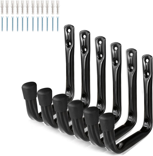 Storage hooks - wall hooks - tool hooks - garage organizer - 6 pieces - 9*11.5 cm - iron - black - with V1188-NK-BOL-331