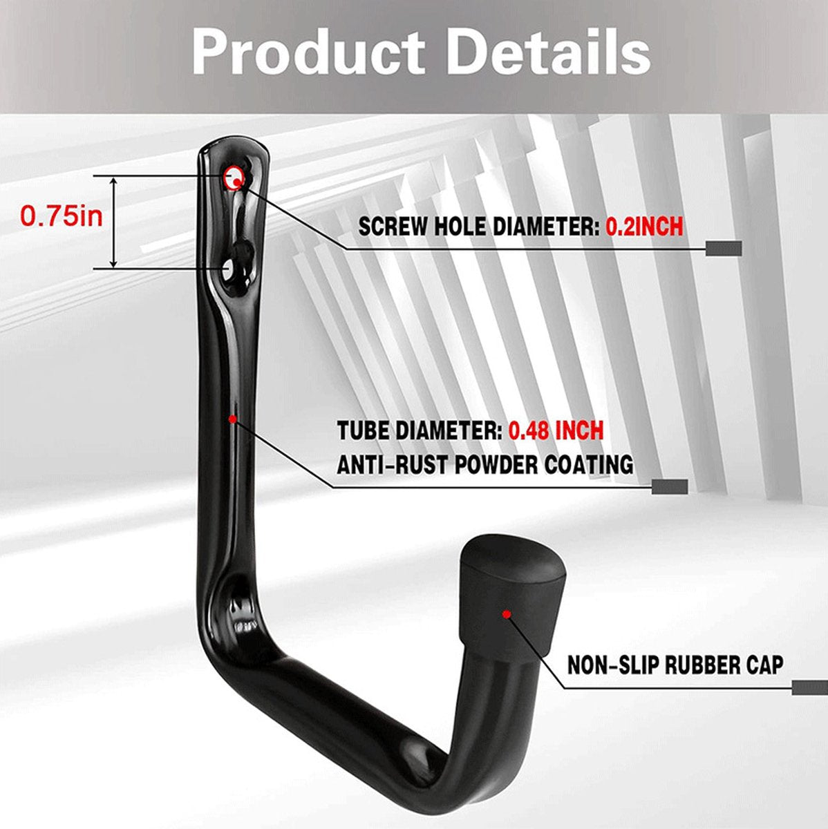 Storage hooks - wall hooks - tool hooks - garage organizer - 6 pieces - 9*11.5 cm - iron - black - with V1188-NK-BOL-331