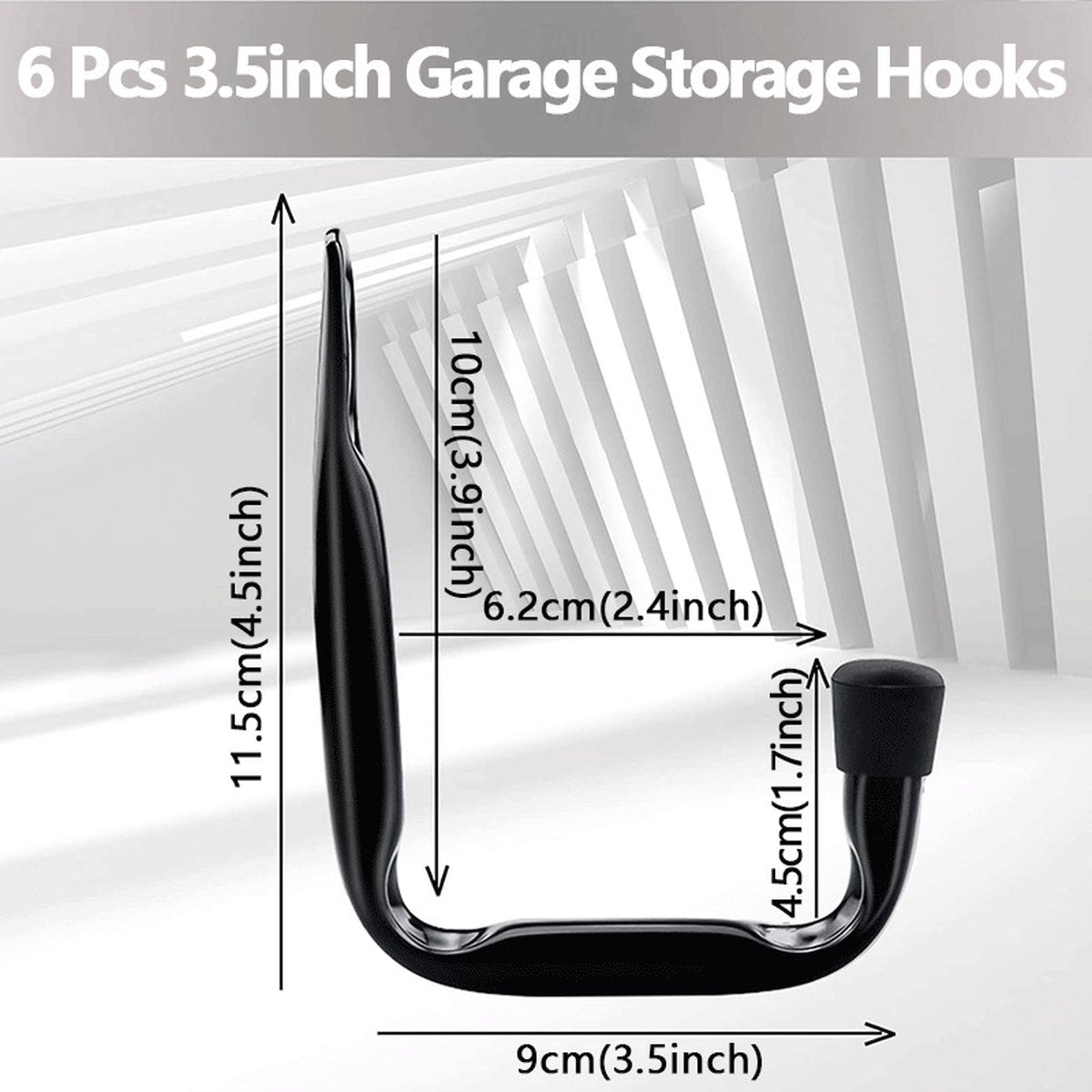 Storage hooks - wall hooks - tool hooks - garage organizer - 6 pieces - 9*11.5 cm - iron - black - with V1188-NK-BOL-331