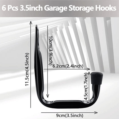Storage hooks - wall hooks - tool hooks - garage organizer - 6 pieces - 9*11.5 cm - iron - black - with V1188-NK-BOL-331