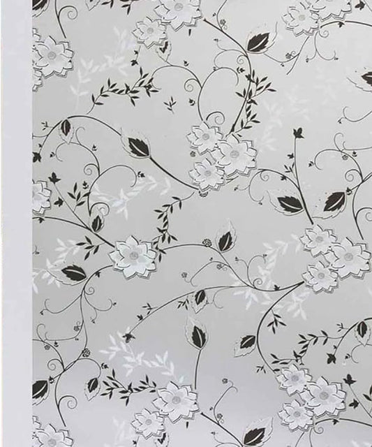 Window film - Self-adhesive window film - Easy installation - 50*200cm - Frosted glass with flowers - black, V1188-NK-BOL-353