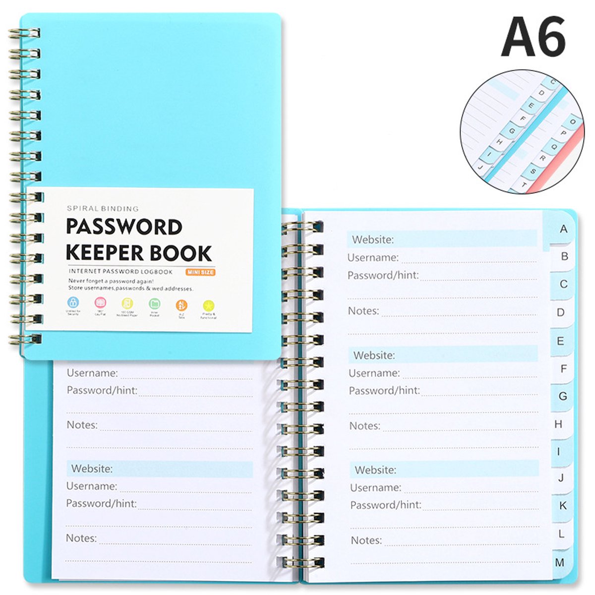 Password Book - Password Booklet - Password Booklet with Alphabet - Password Organizer - Password Notebook - V1188-NK-BOL-357