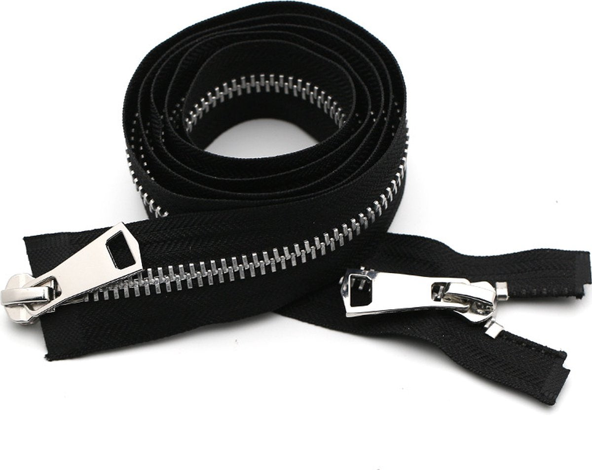 Zipper - Pack of 2 - Two-way zipper - Double slider - Divisible - Silver teeth - Black, silver - No. 5 70 cm V1188-NK-BOL-384