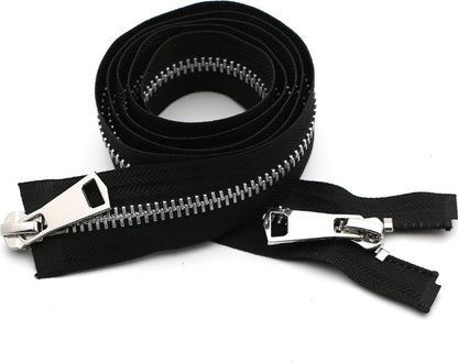 Zipper - Pack of 2 - Two-way zipper - Double slider - Divisible - Silver teeth - Black, silver - No. 5 70 cm V1188-NK-BOL-384