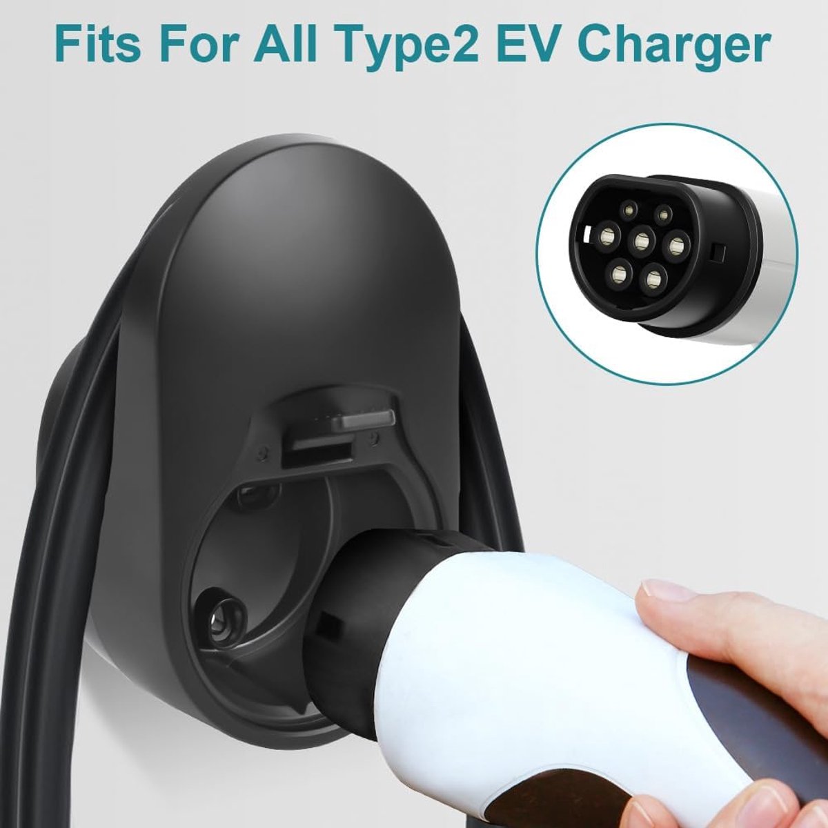 Charging cable mounting bracket for car - universal cable holder for EV - black V1188-NK-BOL-408