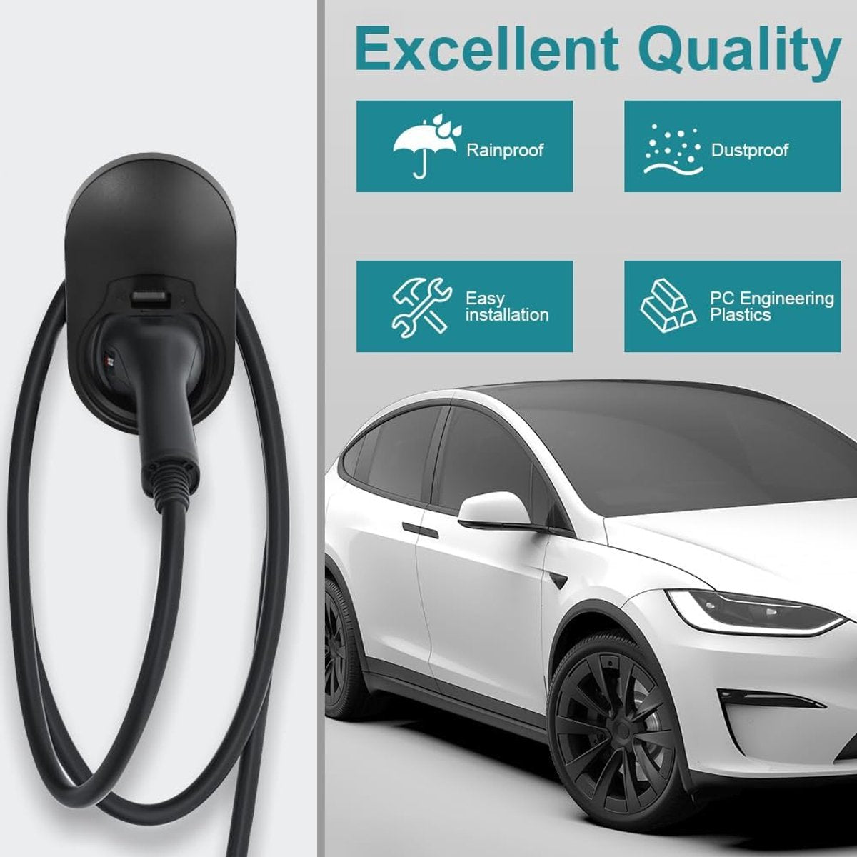 Charging cable mounting bracket for car - universal cable holder for EV - black V1188-NK-BOL-408