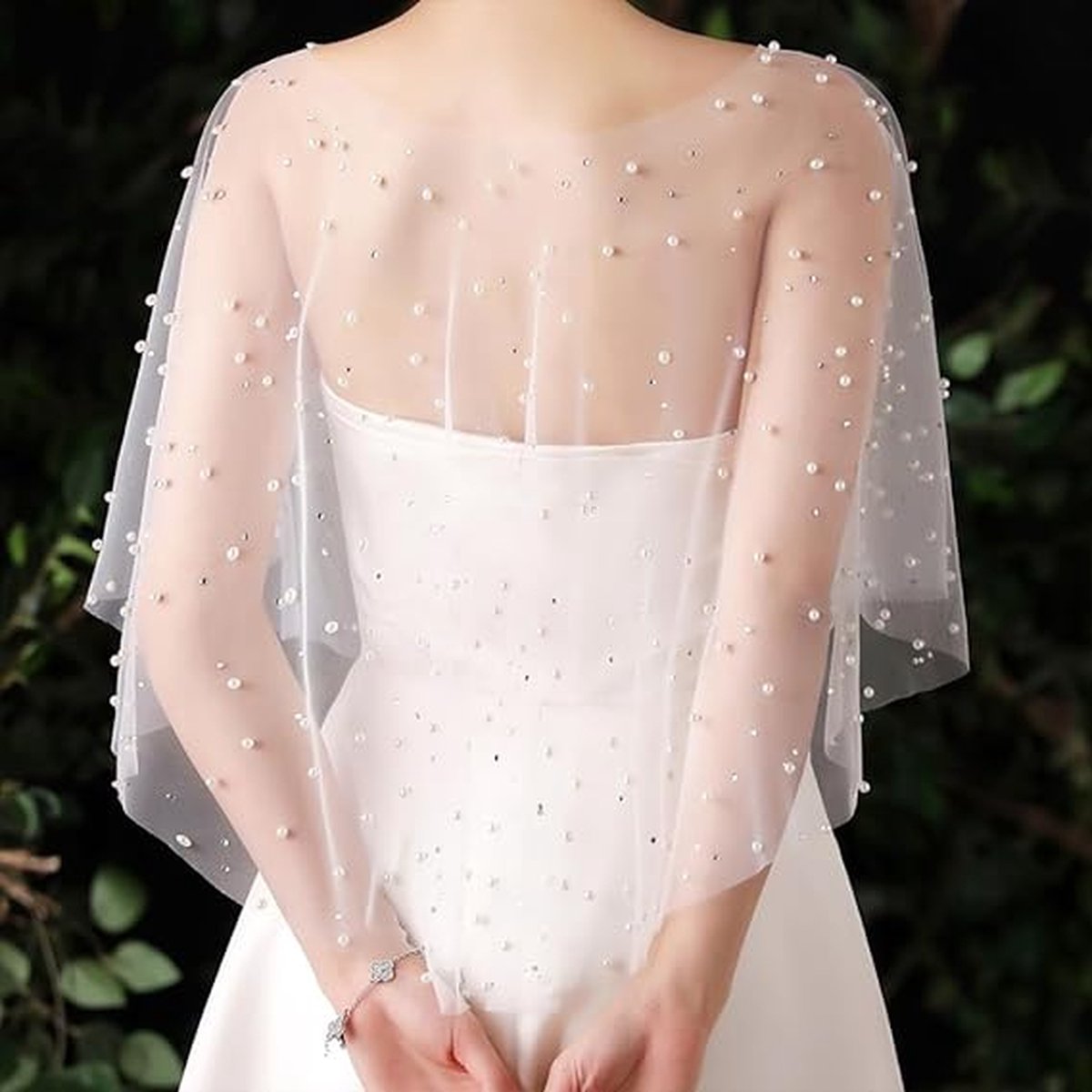 Poncho - Cape - Stole - Shawl - Artificial Pearl Capelet - Chiffon - Wedding - Party - Bride - Gala - Evening V1188-NK-BOL-412