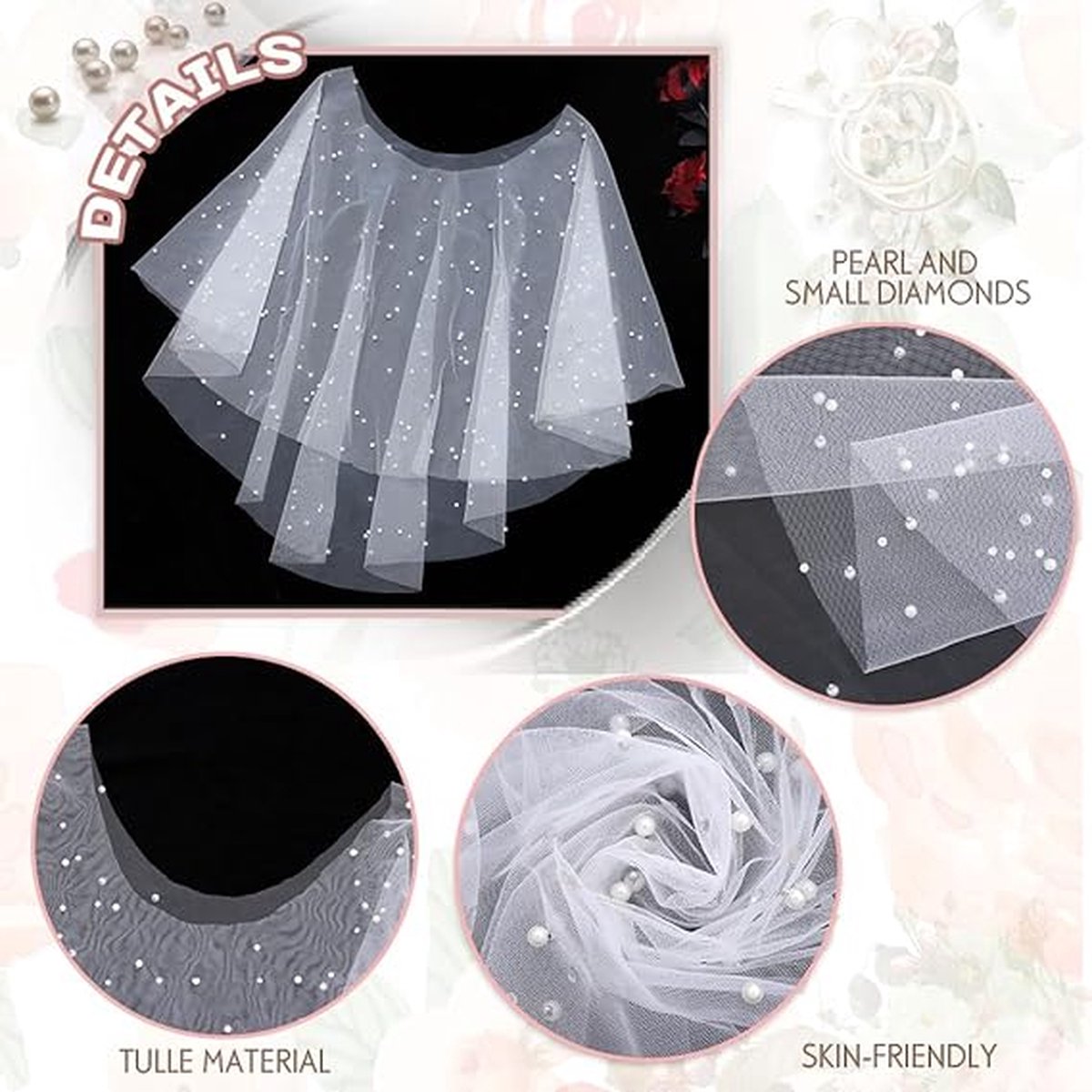 Poncho - Cape - Stole - Shawl - Artificial Pearl Capelet - Chiffon - Wedding - Party - Bride - Gala - Evening V1188-NK-BOL-412