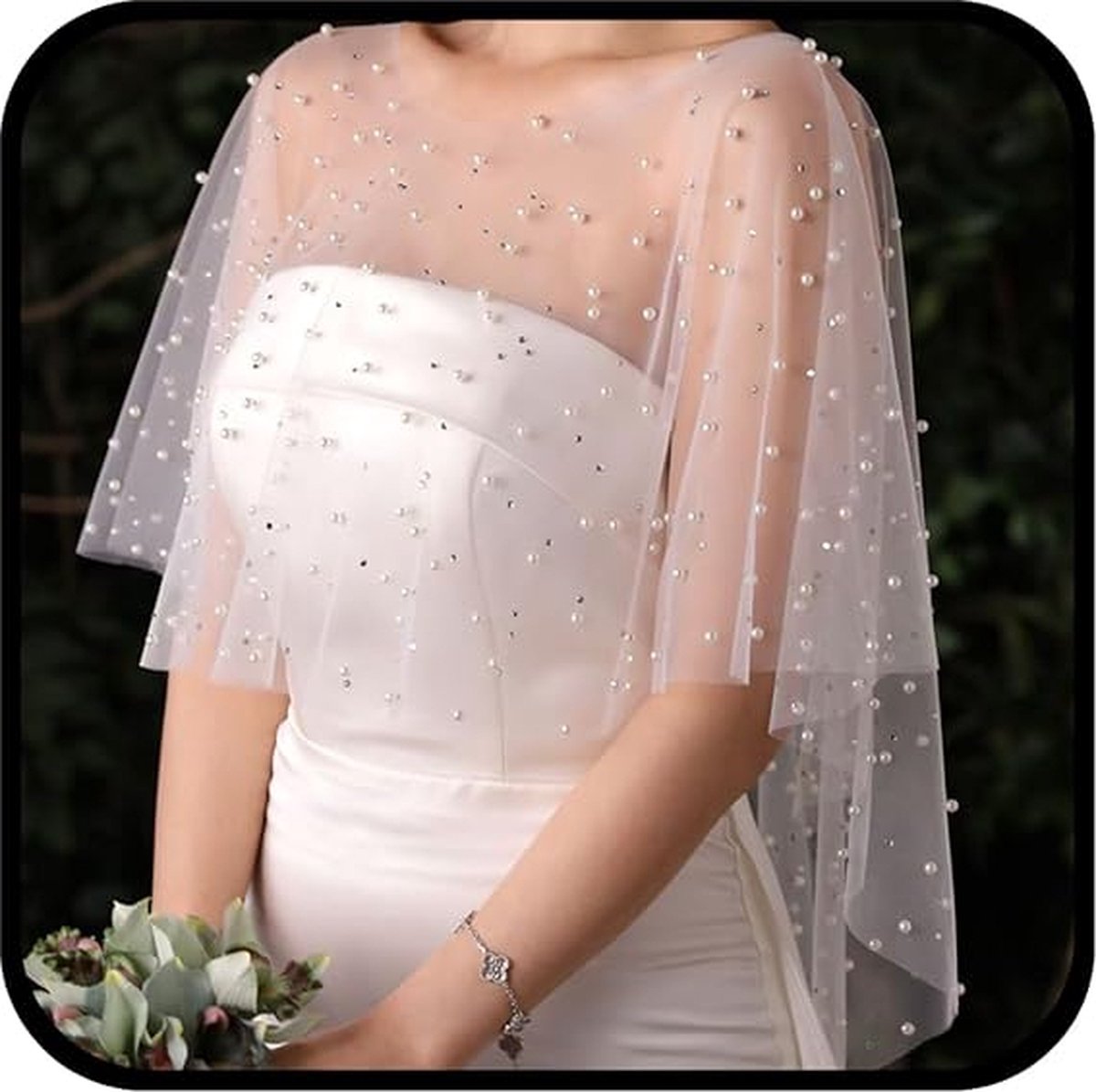 Poncho - Cape - Stole - Shawl - Artificial Pearl Capelet - Chiffon - Wedding - Party - Bride - Gala - Evening V1188-NK-BOL-412
