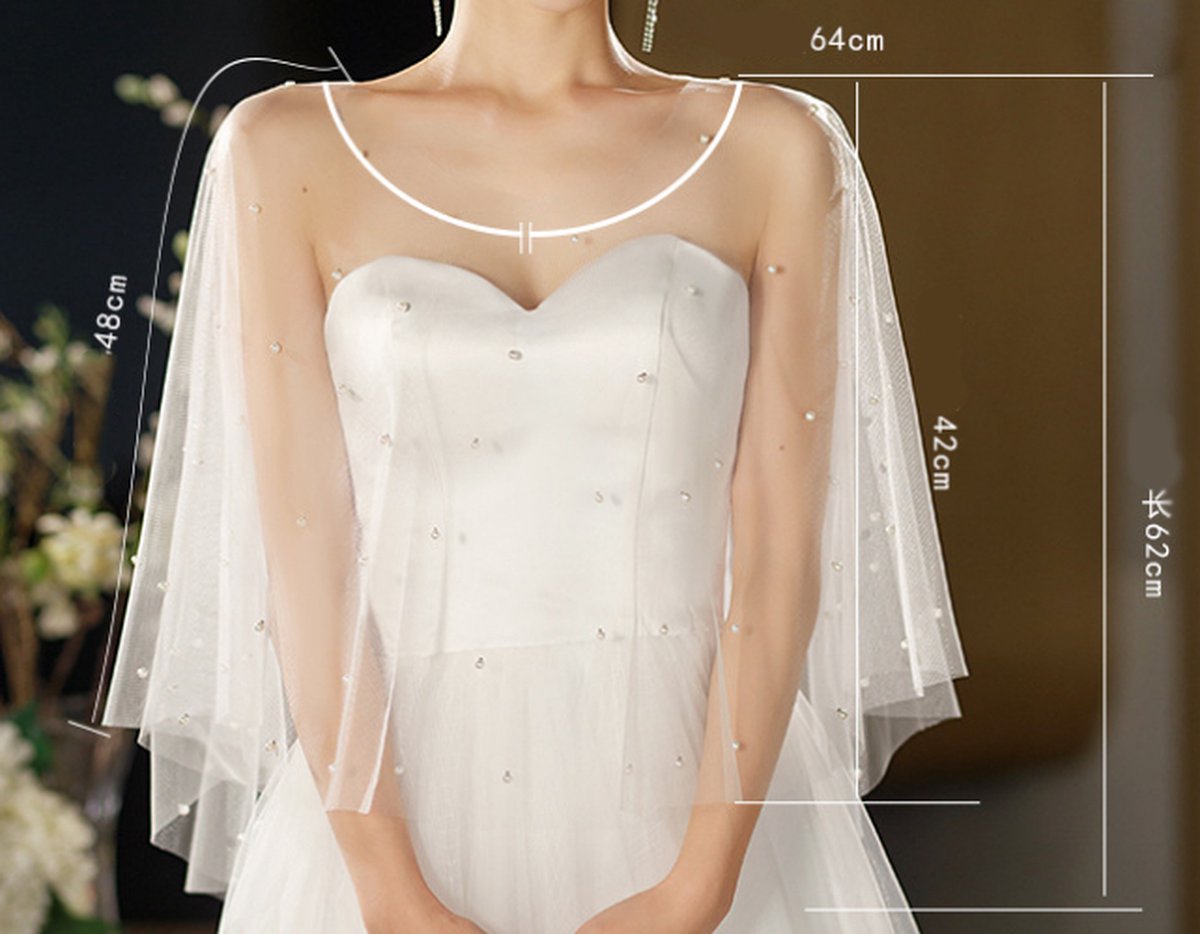 Poncho - Cape - Stole - Shawl - Artificial Pearl Capelet - Chiffon - Wedding - Party - Bride - Gala - Evening V1188-NK-BOL-412