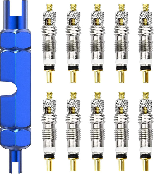 Presta Valve Cores - 10 Pieces - Zinc Alloy - With Extension Wrench - Bicycle Presta Valve Core Removal Kit - V1188-NK-BOL-415