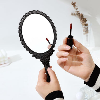 Hand Mirror with Handle - Make-up Mirror - Make-up Mirror - Oval Mirror - Travel Mirror - 12 x 10 cm Mirror V1188-NK-BOL-418