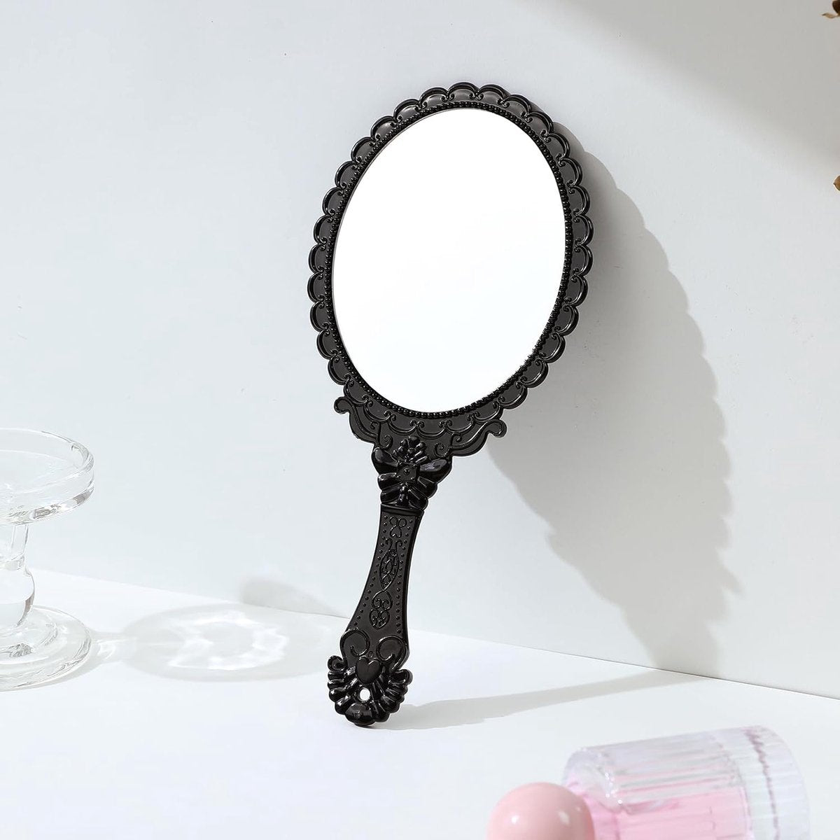 Hand Mirror with Handle - Make-up Mirror - Make-up Mirror - Oval Mirror - Travel Mirror - 12 x 10 cm Mirror V1188-NK-BOL-418