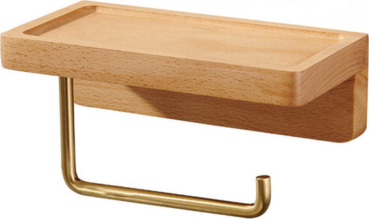 Toilet Roll Holder with Shelf - Toilet Roll Holder Without Drilling - Wood - Self-Adhesive - Toilet Paper V1188-NK-BOL-419