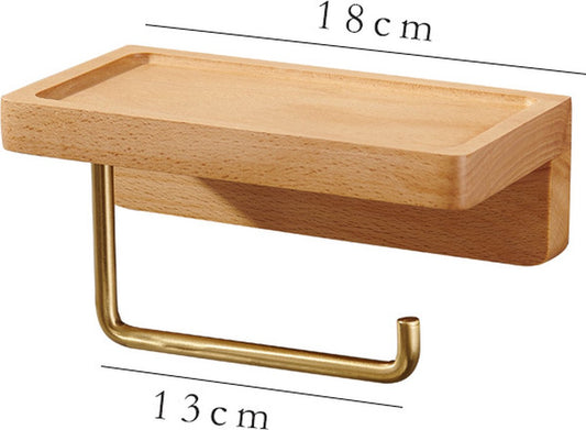 Toilet Roll Holder with Shelf - Toilet Roll Holder Without Drilling - Wood - Self-Adhesive - Toilet Paper V1188-NK-BOL-419
