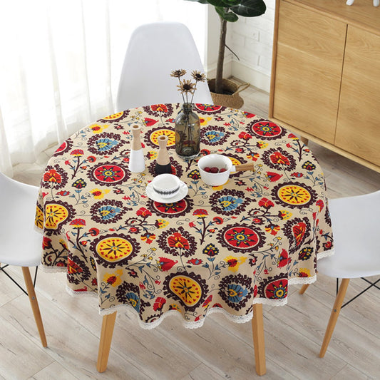 Tablecloth - 150 CM round - Tablecloth - Decorative table covers - Oilcloth - Tablecloths - Bohemian style - V1188-NK-BOL-425