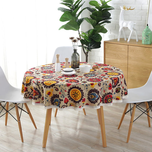 Tablecloth - 150 CM round - Tablecloth - Decorative table covers - Oilcloth - Tablecloths - Bohemian style - V1188-NK-BOL-425