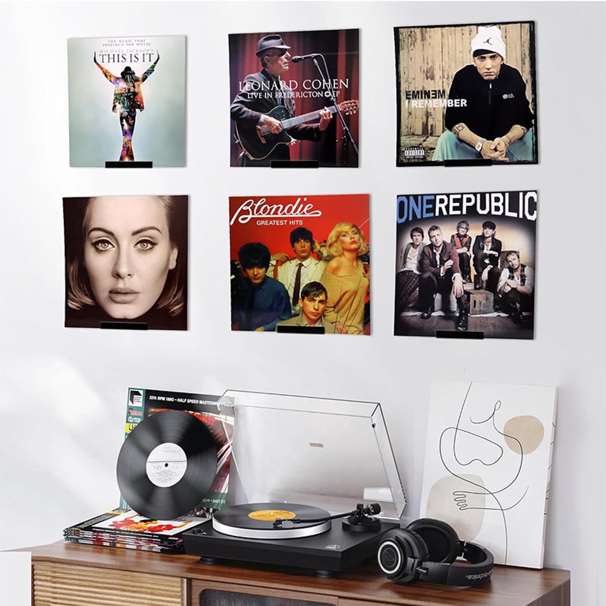 6 pieces - Record holder - Wall mount - 10*3.5*3 cm - Record stand - Record rack - black - Acrylic - Display V1188-NK-BOL-428