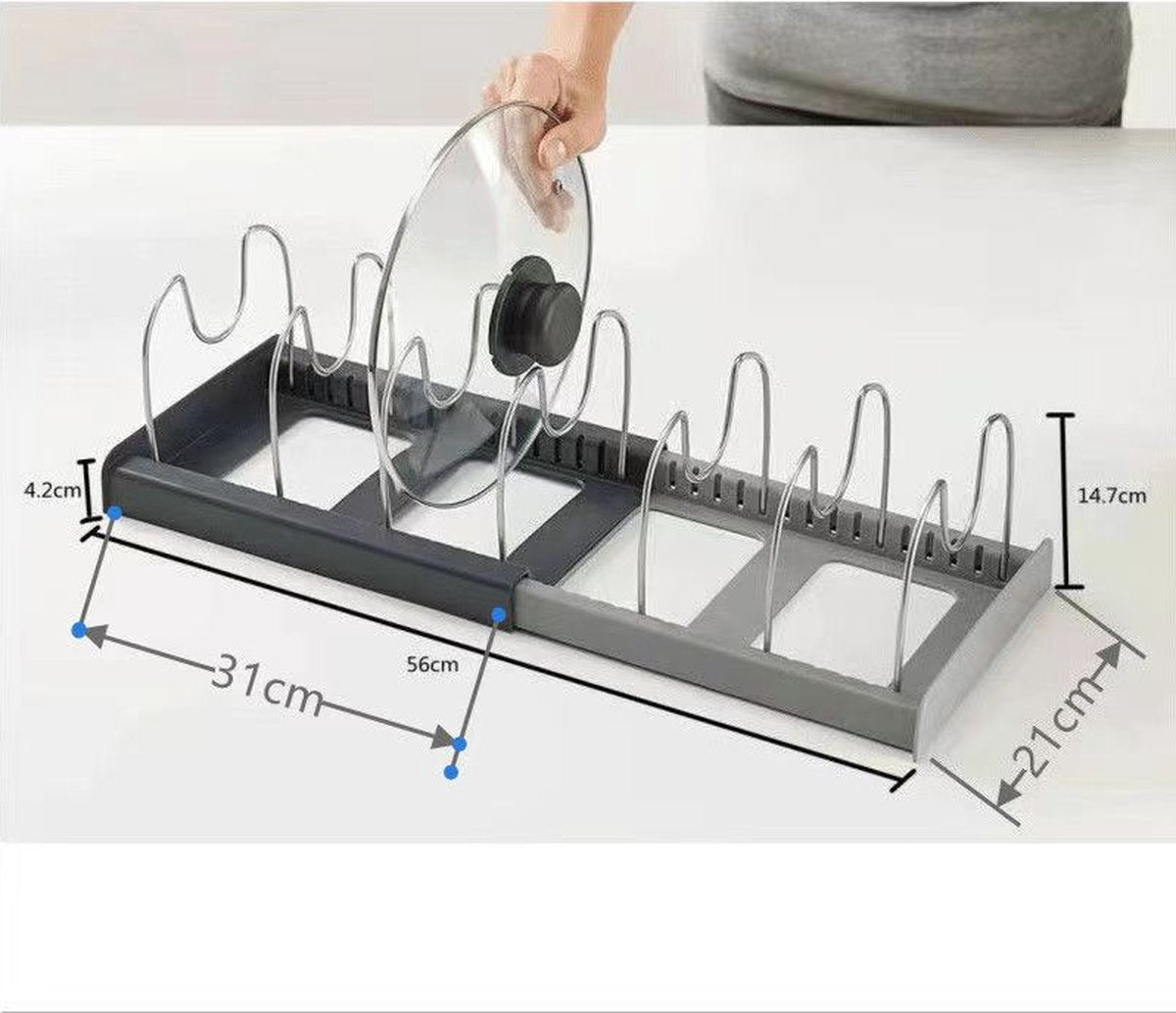 Adjustable Pot Rack - Storage Rack for 7 Pots and Pans - Kitchen Cabinet Organizer Standing - HIP+304 V1188-NK-BOL-434