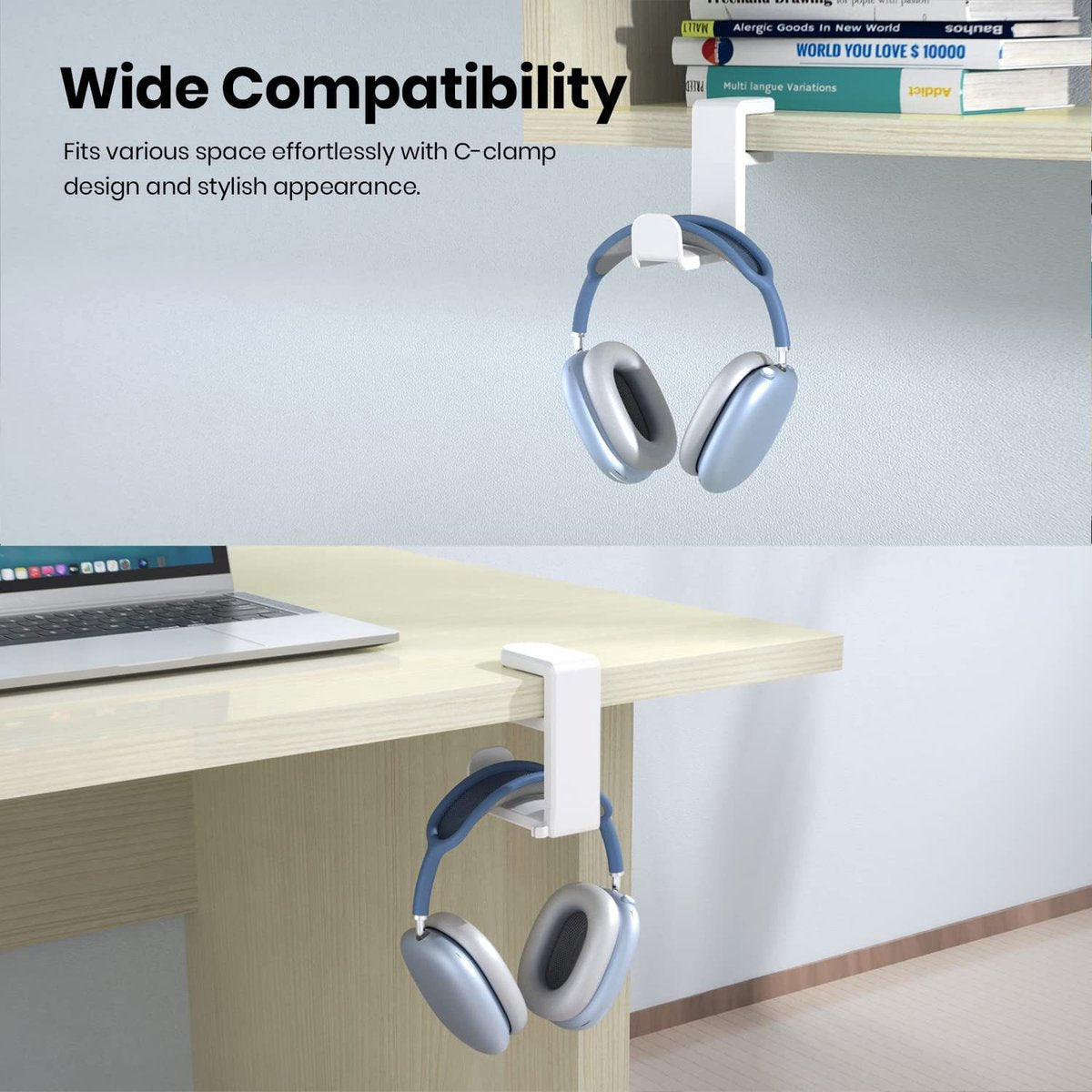 Headset Holder - Headphone Hook - Headphone Stand - Headset Hanger - 11.43 * 10.16 * 4cm - Plastic - White - V1188-NK-BOL-440