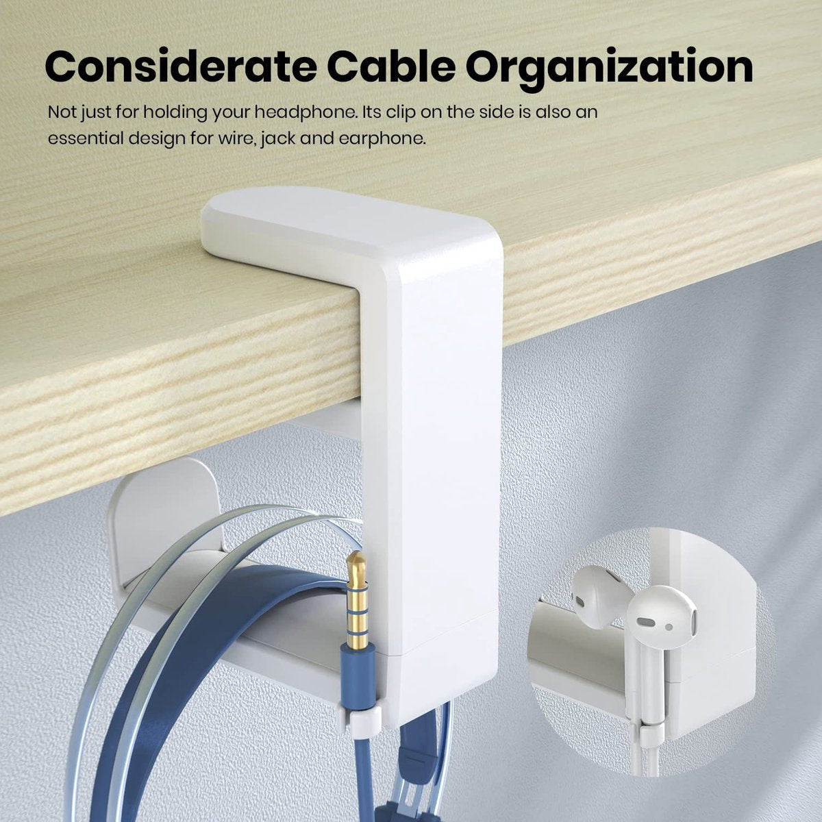 Headset Holder - Headphone Hook - Headphone Stand - Headset Hanger - 11.43 * 10.16 * 4cm - Plastic - White - V1188-NK-BOL-440