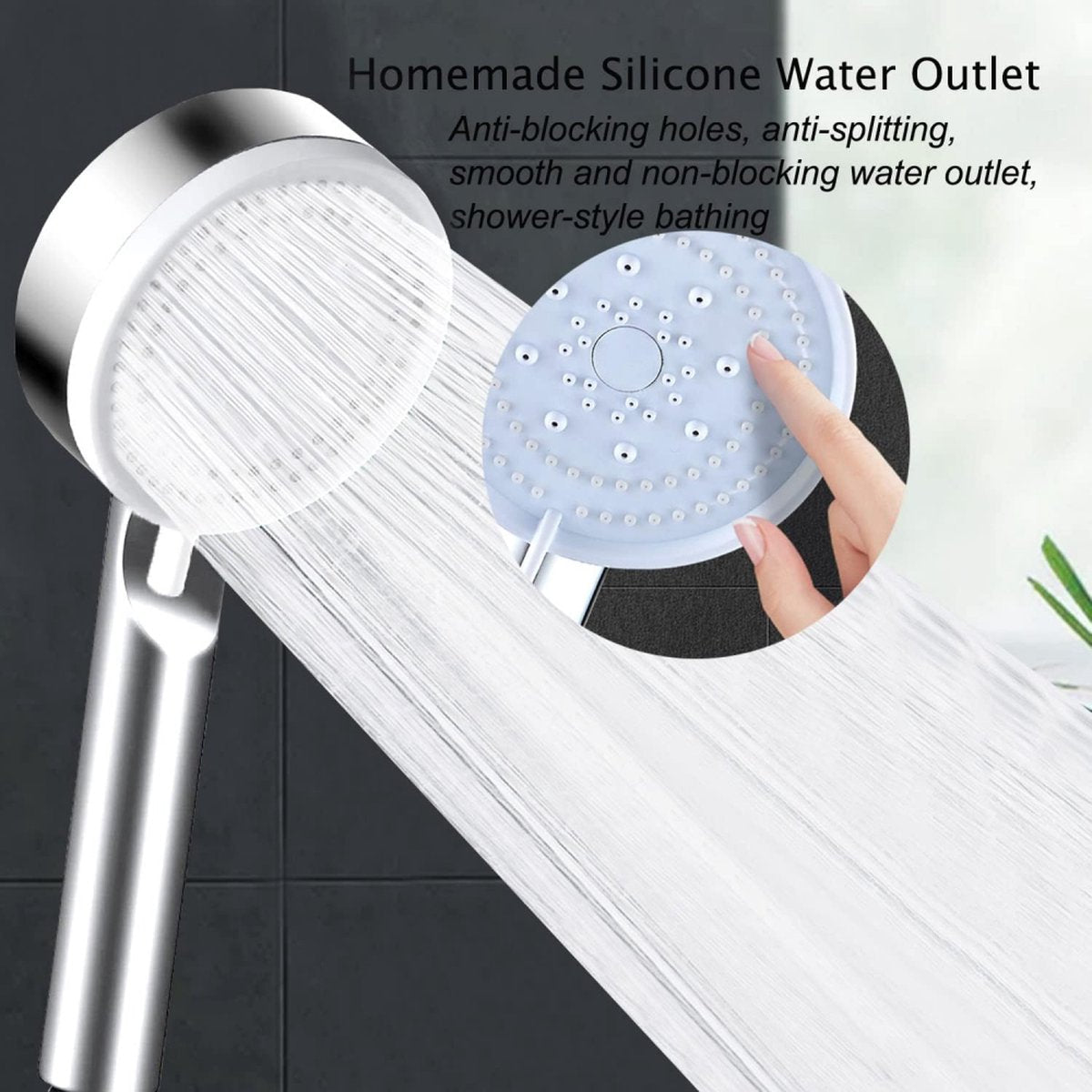 Shower head - 5 jet types - Wellness - 5 spray modes - silver - Better skin - Hand shower - Antibacterial - V1188-NK-BOL-457