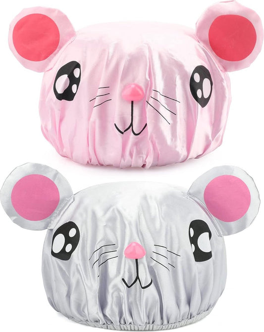 Shower cap - 2 pieces - pink mouse and gray mouse - cute shower cap with double layer - waterproof - Bath V1188-NK-BOL-470